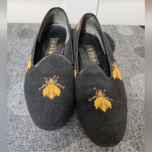 Zalo Honey Bee Black Yellow Needlepoint Insect Slip On-Flats-Loafer-Stit…